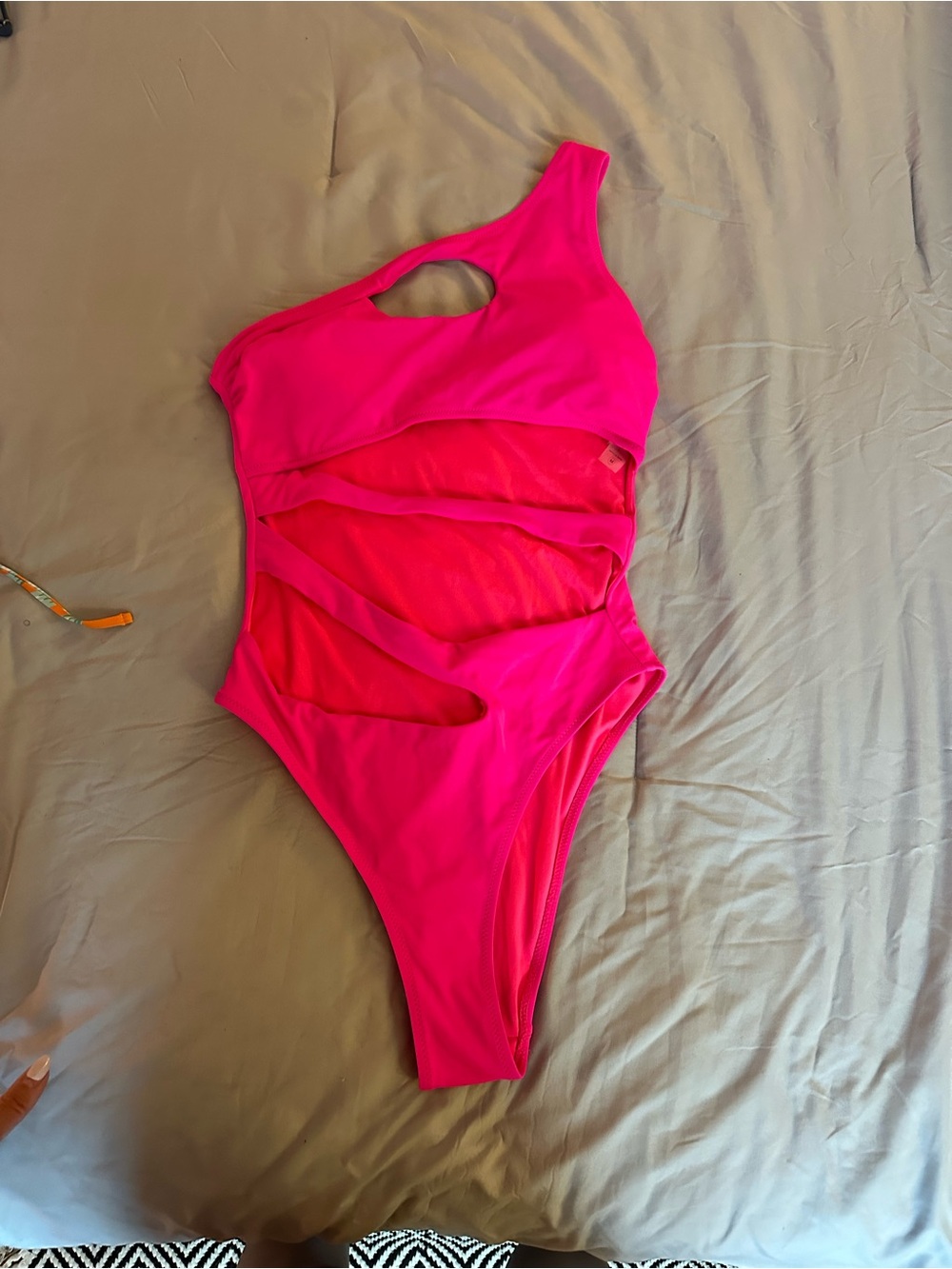 Hot Pink One-Shoulder Cutout Women's Swimsuit
